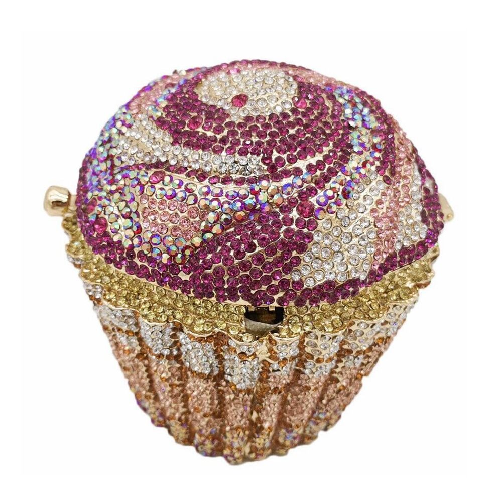 5912 Cute Cupcake Rhinestone Clutch Diamond Crystal Purse Evening Bags